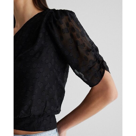 Express Women’s Polka Dot One Shoulder Banded Bottom Top Black Size XS NWT $68 - Picture 2 of 16